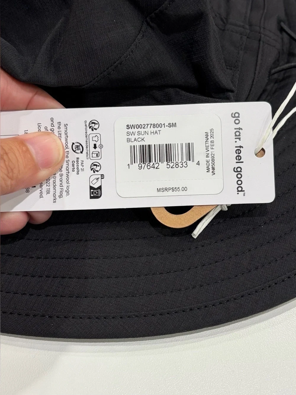 SmartWool Adult Sun Hat UPF 40+ Black S/M NWT Wool-Blend Vented Crown Fast Dry